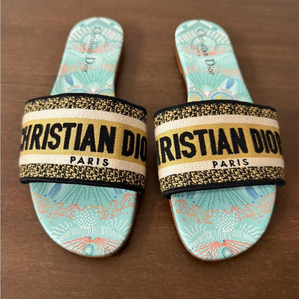 Dior Black and Gold Slide Sandals